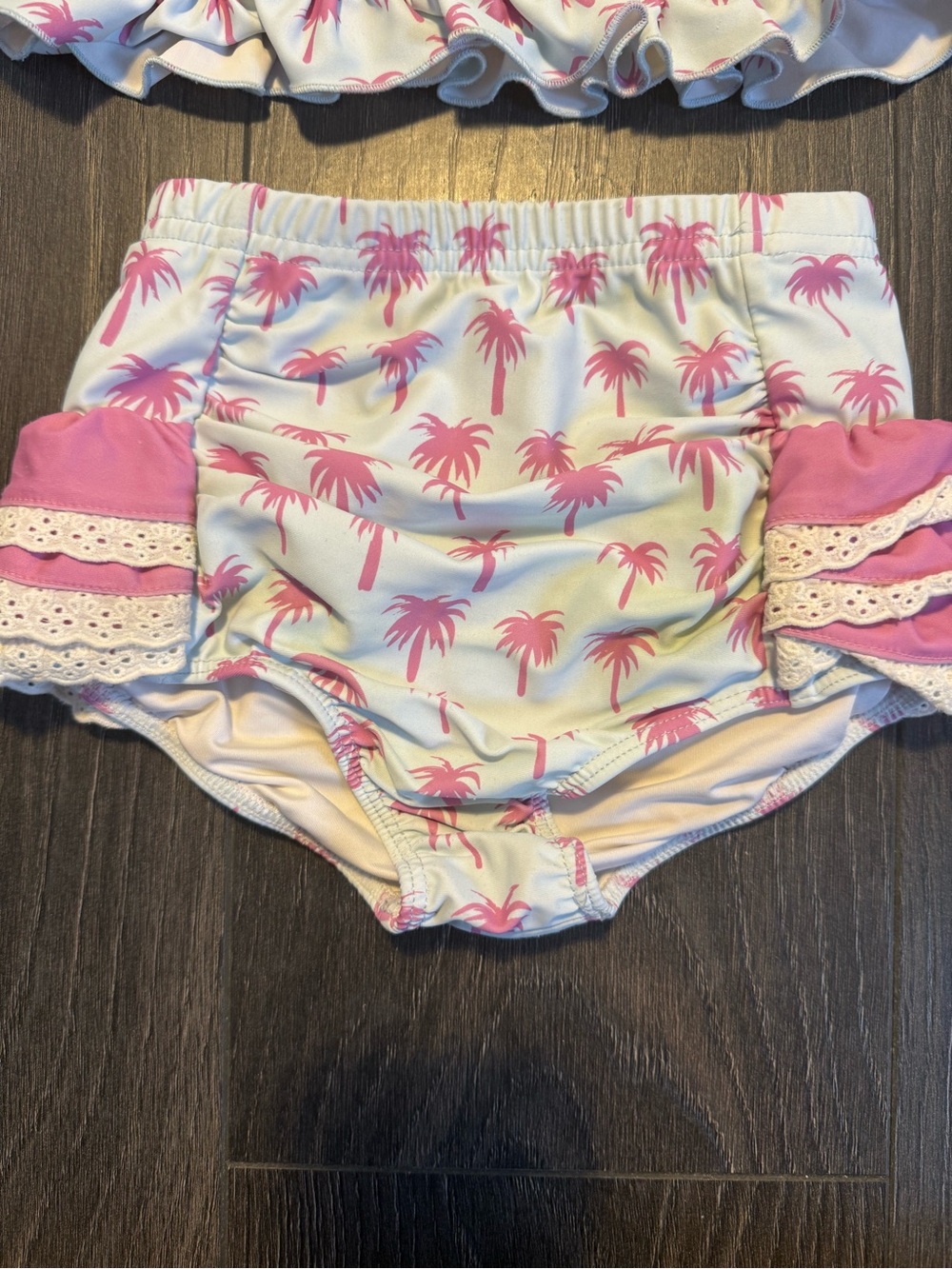Girls Pink Palm-Print Ruffle Bikini Set - Picture 2 of 6